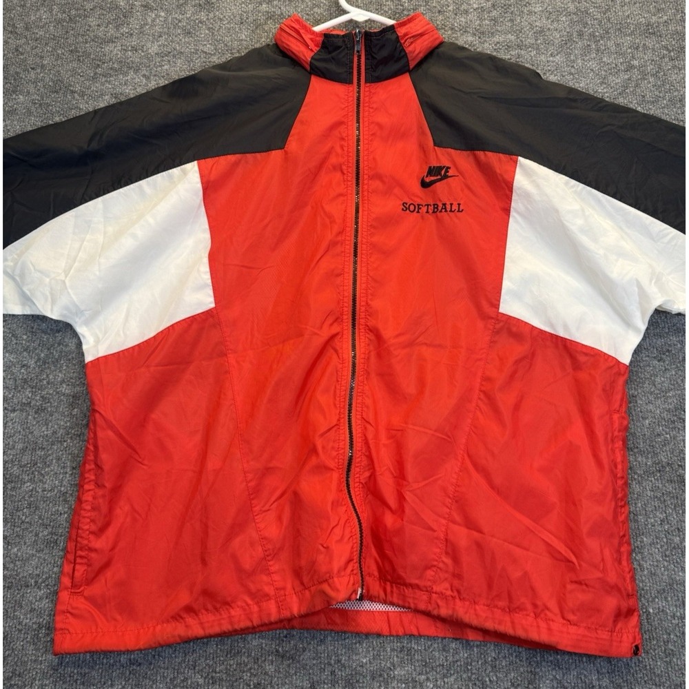 Vintage Nike Softball Windbreaker Jacket Men's XL Red Black White Hooded 90s